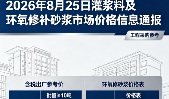 永丰2026年8月25日灌浆料及环氧修补砂浆市场价格信息通报